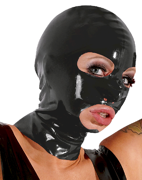 Latex Kopfmaske Gr.o/s, schwarz mit Öffnungen für