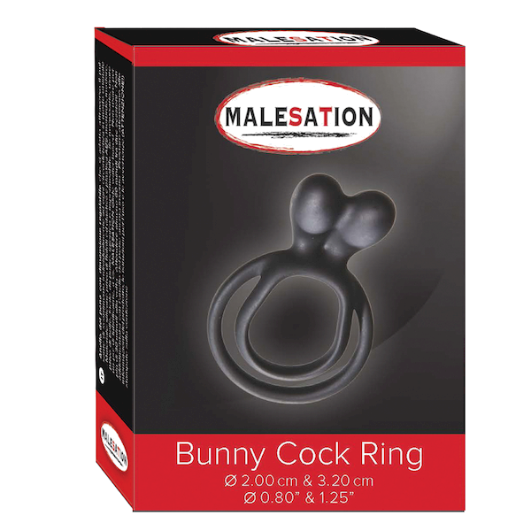 Bunny Cock Ring, schwarz, Silikon, Klit-Stim,  Ø: