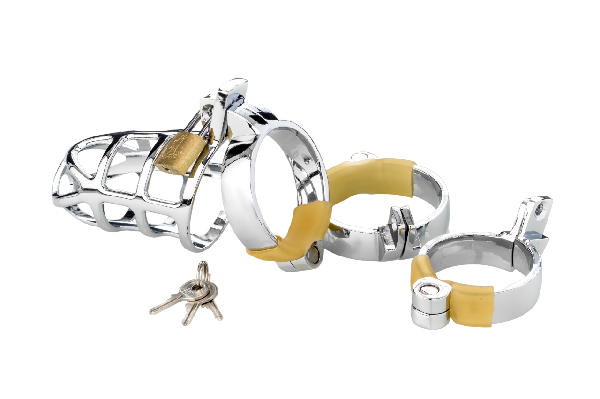 Cock Cage Metal with three Cockrings silber